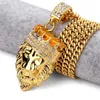 Hip Men Hop Jewelry2018 Neue ICED Out Gold Fashion Bling Lion Head Anhänger Männer Halskette Gold gefüllt für Männer Frauen Geschenk Whole258b