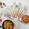 Sublimation Colorful Silicone Kitchenware Cooking Utensils Set Non-stick Cookware Spatula Shovel Egg Beaters Wooden Handle Kitchen Cookings Tool Set