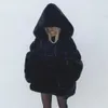 여성 고딕 검은 소프트 후드 가드 모피 코트 겨울 가짜 모피 모피 고급 모피 재킷 고품질 여성 재킷 두꺼운 코트 T220716