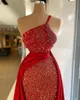Oszałamiające czerwone sukienki na jedno ramionowe sukienki z koralikami mini cekinowe sukienki na studniówkę