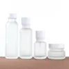 Frosted Glass Jar Lotion Cream Flaskor Runt kosmetiska burkar Hand Face Pump Bottle With Plastic White Cap SN4612