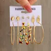 6 paires femmes Vintage balancent perles colorées grand cerceau boucles d'oreilles ensemble créatif Simple ananas clous d'oreilles bijoux