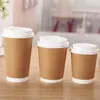 500pcs/lote Kraft Paper Coffee Cups com tampa 3 tamanhos chá leite chá grosso copo descartável revestimento de café marrom-xícara SN4673