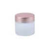 Pot de crème en verre givré, bouteille transparente vide pour lotion de maquillage, récipient à lèvres avec couvercle en or rose, doublure intérieure rechargeable, boîte rose pour crème hydratante