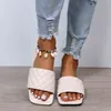 2022 Luxury Celebrities Pu Leather Slippers Women Solid Sewing Plaid Flats Peep Toe Rubber Sole Sexy Beauty Shoes Ladies Female Y27589175