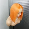 Perruque Bob Lace Front Wig 100% naturelle, couleur orange, cheveux courts et lisses, pre-plucked, pour femmes noires