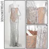 LOVELEMONADE Prata Cross Cut Out Straps Glitter Material Colado Vestido Longo LM80366 220507