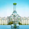9.5 inç yeşil eşsiz cam bong geri dönüştürücü nargile dab teçhizat şekli ve satır içi perc yağ kuleleri 14 mm eklem bongs su boruları perkolator