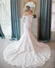 Vintage 2022 Mermaid Wedding Dresses Off The Shoulder Lace Appliques Long Sleeve Wedding Gowns Sweep Length Lace Up Bridal Dress