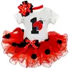 1T urodzinowe spódnice Zestawy odzieży Summer Girl Baby Krótki rękaw Krótka spódnica Kolorowa łuk Grenadyna Pettisplirt 35dx T2