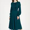 Casual jurken Fashion Christmas Green A-lijn feestjurk herfst elegante lange mouw geplooide midi vestido vrouwen
