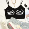 Schwarzes Goth Skeleton Print Spaghetti Strap Crop Top Damen Y2K Kleidung Sommer Harajuku Sexy Vneck Skinny Tank Top Emo T-Shirt 220607