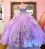 2022 Helllila Prinzessin Quinceanera Kleider Puffy Ballkleid Applikationen Süßes 15 16 Kleid Abschlussballkleider Vestidos De Xv C0711G01
