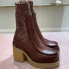 Chelsea ankelstövlar för dam Lyxdesigner kosknmode Stickning elasticitet Blandade färger strumpor skor chunky häl tjock sula Half Boot 35-42