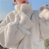 秋の冬の模倣ファージャケットウォームオーバーコート韓国のソリッド甘いシングルブレストポケットコート女性ファッションピンクホワイトパーカーT220810