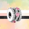 925 Bracelet Charmes pour p charme ensemble Boîte d'origine Boîte rose brillant Big Zircon Collier de perle européen Charmes Jewelry2500327