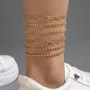 4pcs/sets Gold Color Foot Chain for Women Men Chaming Alloy Metal Anklets Handmade Adjustbale Summer Jewelry