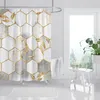 Marble Shower Curtain Polyester Waterproof Fabric Shower Curtains Golden Leaves Pattern Printed Bath Screen Decor Home Bathroom 220517