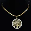 Pendant Neckor Fashion Tree of Life rostfritt stål Kristallhängare Kvinnor Guldfärg Necklösa smycken Collier Femme NXS01