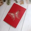 Red Pearl Butterfly Laser Cut Paper Fold Inbjudningskort för bröllopsengagemang XV Anos Party med personlig tryckning
