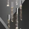 Pendellampor nordiska kristall långa strip lampor trappa villa vardagsrum matsal roterande byggnad hängande belysning "