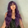 Purple Long Wavy Synthetic Wig with Bangs Cosplay Christmas Halloween Hair Heat Resistant Wig For Women Daily Use