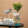 魚の動物の頭の花瓶と魚のタンクの泡の自然なサボテン多肉植物の植物の植木鉢装飾シマウマキリンクリエイティブクラフト220423