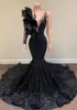 CHAUD! Robe de soirée longue et élégante, Style sirène, manches longues, avec des appliques de paillettes noires, robe de bal de Gala pour filles africaines, 2022