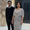 Luxo Dubai Cristal Borla Tassel Prata Vestidos de Noite Sparkly Aso Ebi Sereia Árabe Dubai PePlum Longo Ouro Prom Noivado Recepção Recepção Do Partido Vestido Yousef Aljasmi