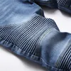 Jean de motard extensible pour hommes, pantalon Cargo plissé, Slim, bleu uni, à la mode, nouvelle collection 2022