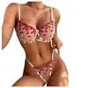 Bandes coeur rouge soutien-gorge 2022 femmes Sexy sans entrejambe Lingerie ensemble jarretelles chaud voir à travers érotique L220727