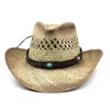 Erkekler plaj şapkası kovboy kadınları% 100 doğal saman panama başlık kemer inek dekorasyon yaz Haki erkek şapka için geniş saplı şapkalar