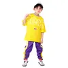 Bühnenkleidung Gelbe Mädchen Jungen Hip Hop Tanzkleidung für Kinder Jazz Ballsaal Tanzkostüme T-Shirt Tops Jogger Hosen Modenschau KleidungSt