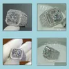 Ringos de cluster jóias masculinas anel de hip hop zircon iCed Out Luxury Cut Topaz cz diamante fl gemtones homens aliança de casamento jewellry drop deli