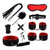 Nxy Sm Bondage Plush Menottes Produits de Sexe pour Adultes Jeux Bdsm Contrainte Cheville Poignets Pinces à Mamelon Corde Pu Fouet Noir 10pcs Ensemble 220426