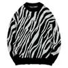 Zebra suéter homens outono novo hip hop harajuku streetwear suéters vintage sweeaters soltos malha de malha de malha de tamanho grande T220730