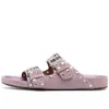 Dames 2021 COWSKIN SUEDE VROUWEN Echt lederen platte hakken Sandalen Zomer Flip-flops Slipper slip-on trouwjurk Gladiatorschoenen Rivets Buckle Dikke bodem 91555