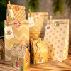 iCraft 24sets Christmas Advent Calendar Gingerbread House Box Kraft Paper Bag Holiday Count Down Gift Packaging for Kids 220420