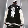 Men's Jackets Unisex High Street Oversized Baseball Jacket Uniform With Bear Printed Fashion Loose Varsity Coat Outerwear Tops For CouplesMe