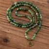 Fios de miçangas ioga artesanal 108 mala 6mm grama verde grama ágata bronze buda charme contas pulseira boho meditação jóias de jóias