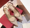 Fashion Sandals women pumps Casual Designer Gold matt leather studded spikes slingback high heels shoes 766yy