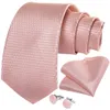 Fashion Peach Pink Men Gifts Tie Clip Hanky Cufflinks 150cm Long For Wedding Party Business Set Mj-7195