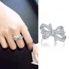 S925 Silver Cute Butterfly Designer Rings for Women Girls Fashion Luxury Crystal Diamond Sweet Bow Bowknot Design Chinese Nail Finger Love Ring Jewelry Gift