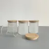 Sublimations-Kerzenhalter aus Glas, 9 Unzen, mattierter klarer Kerzenständer, leeres Hitzepress-Kerzenglas mit Bambusdeckel