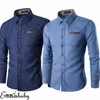 Homens Casual Slim Fit Elegante Lavagem Denim Mangas Compridas Jeans Camisetas Moda Inteligente Roupas Masculinas M XXXL 220712