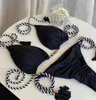 Kadın Mayo Duygu Örgülü Kayış Bikini Takım Elbise Seksi Moda Düz Renk Mayo 2 Parça Set Kadın Pembe MayoKadın