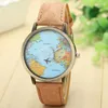 ساعات المعصم Mini World Fashion Quartz Watch الرجال للجنسين خريطة طائرة السفر حول المرأة فستان جلدي ساعات المعصم # YL5