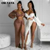 CM.YAYA Lady Woman Dresses High Side Split Cut Out Off Shoulder Long Dress for Women Full Sleeve Street Sexy bodycon V-Neck 220516