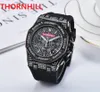 Top qualité hommes ciel diamants montre 43mm horloge en caoutchouc noir chronomètre de luxe quartz président jour date suisse annuelle montres haut de gamme usine montre de luxe