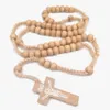 Collier Chaplet Catholique Perles en Bois Collier Crois Artisanal Bijoux Religieux
